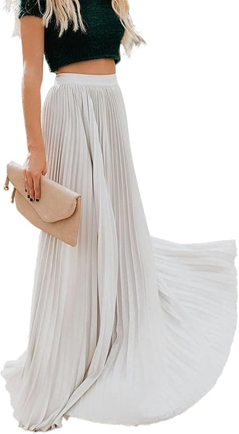 Jupe maxi plissée fluide à taille haute élastique