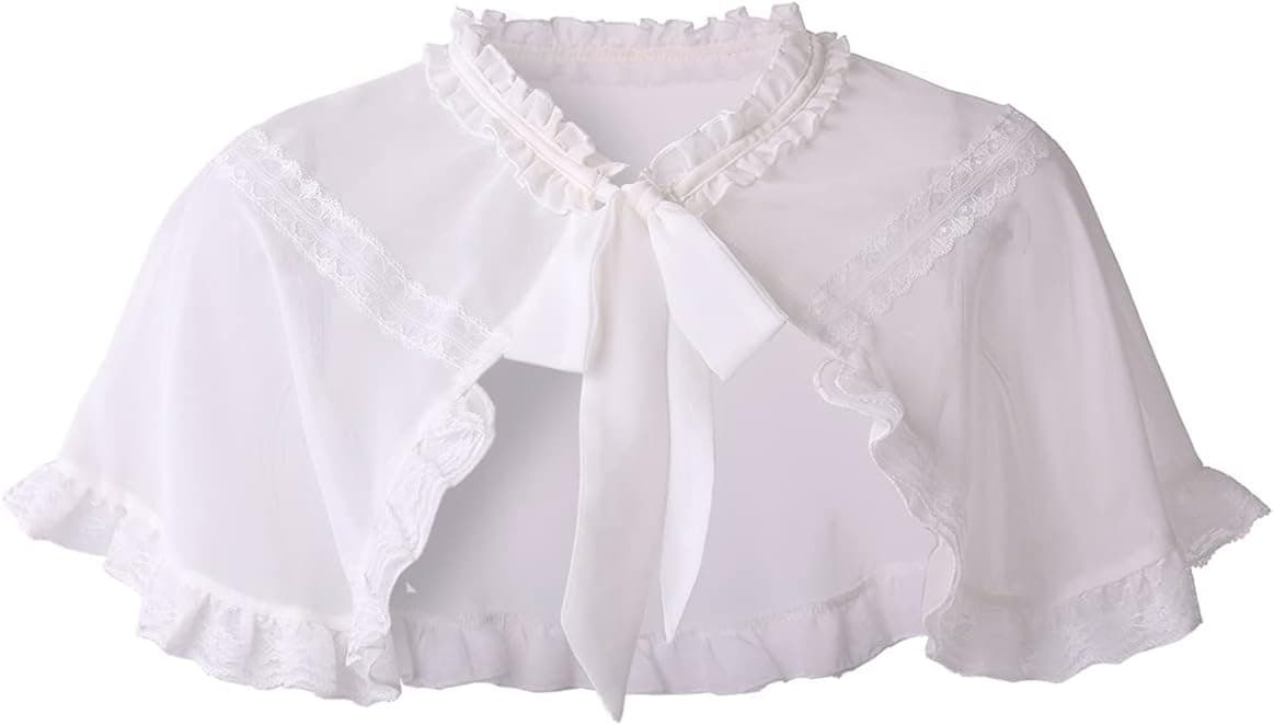 Mini cape à col froncé en dentelle blanche sur Amazon