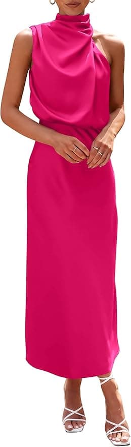 Robe d'été 2025 en satin sans manches à col cheminée