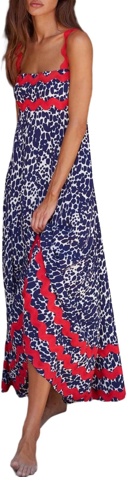 Robe longue - Imprimé rouge et bleu