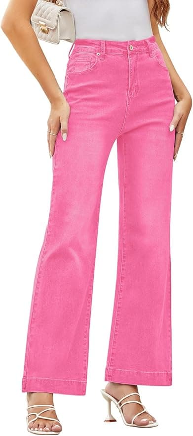 Jean évasé rose taille haute sur Amazon