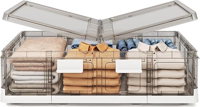 Boîtes de rangement en plastique transparent avec couvercles sur roulettes