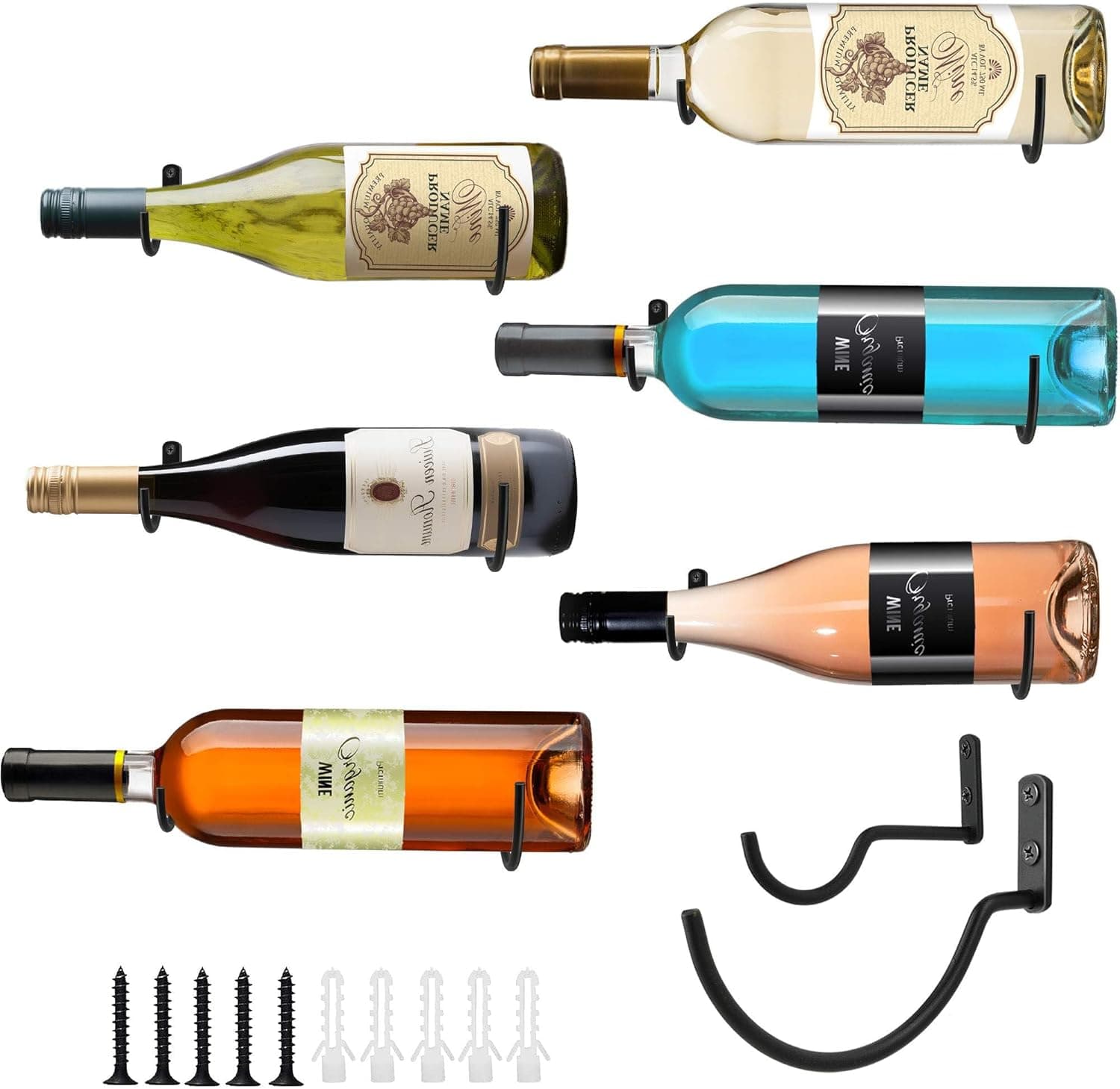 Lot de 6 crochets muraux en métal pour bouteille de vin