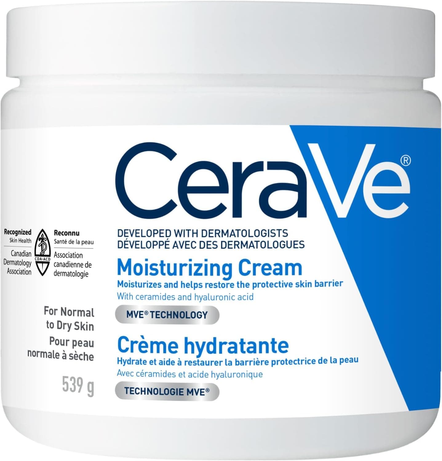 Crème hydratante pour le visage, le corps et les mains avec acide hyaluronique et céramides, CeraVe