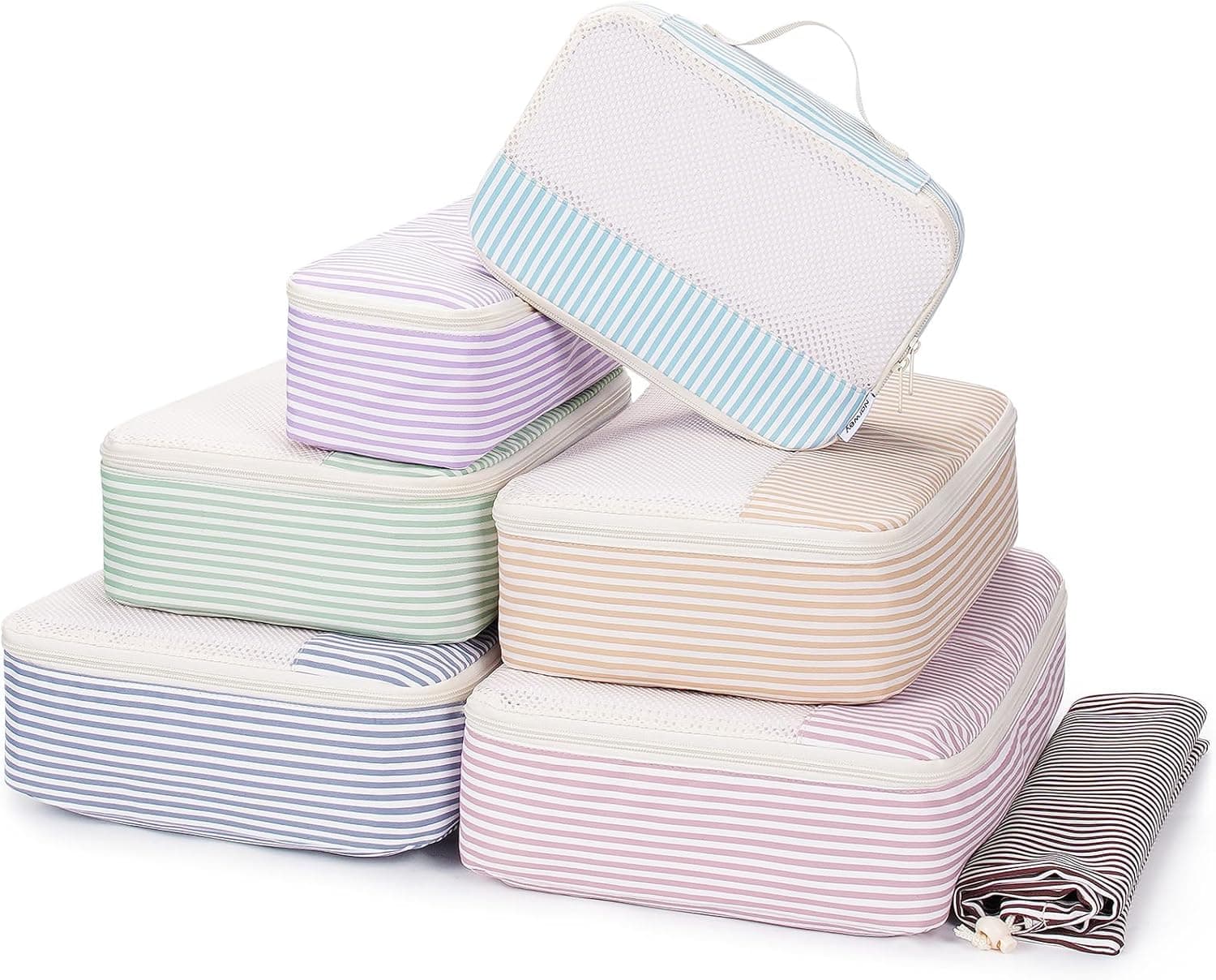 Lot de 7 cubes de rangement à rayures pour voyage