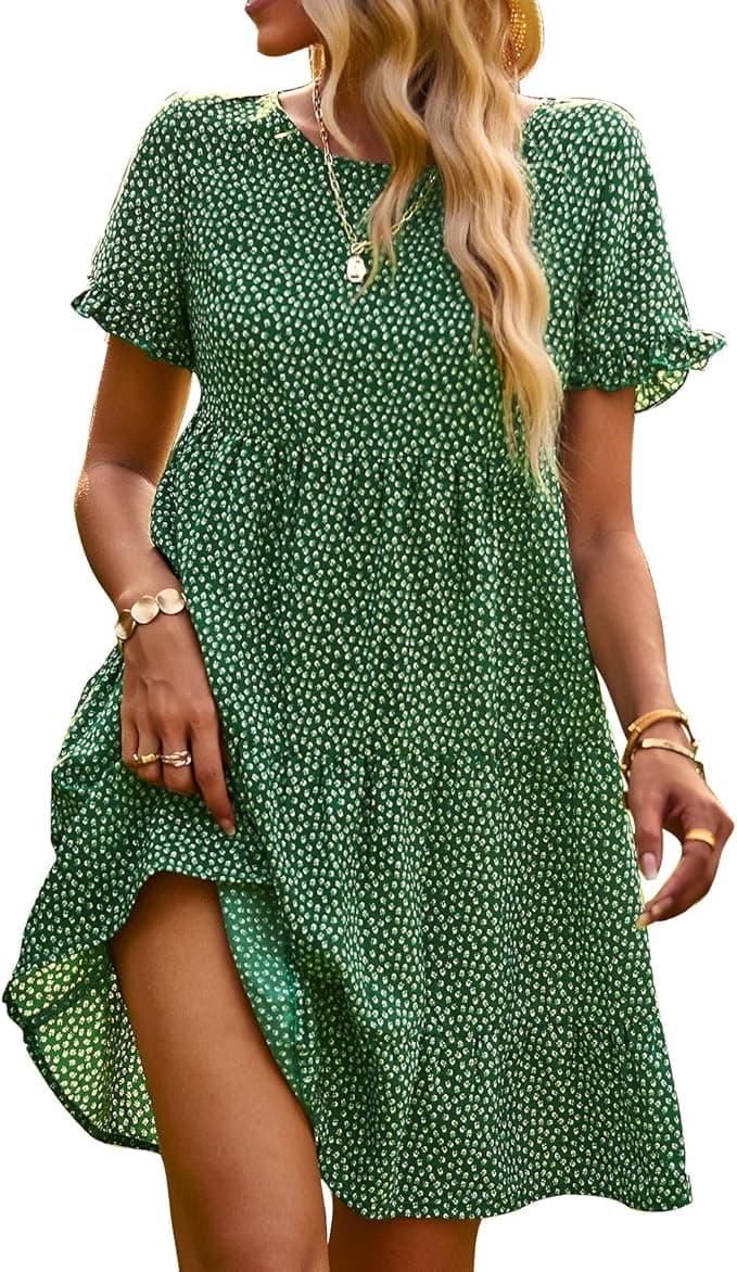 Robe décontractée verte à manches courtes