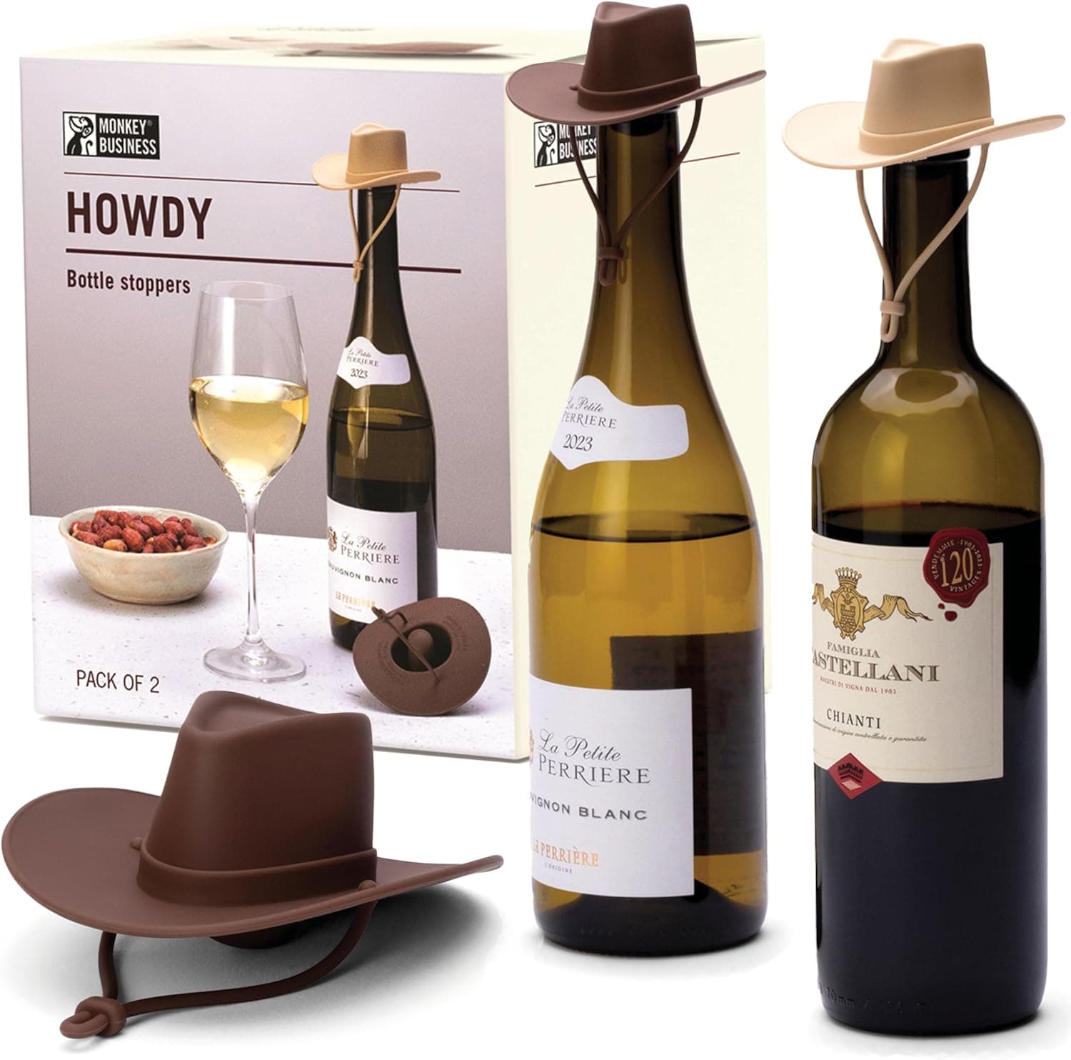 Lot de 2 bouchons à vin en silicone, chapeau de cowboy