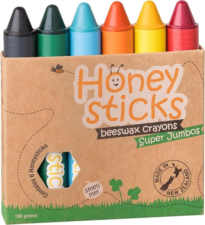Lot de 6 crayons en cire d'abeille pure pour les tout-petits de 1 à 3 ans