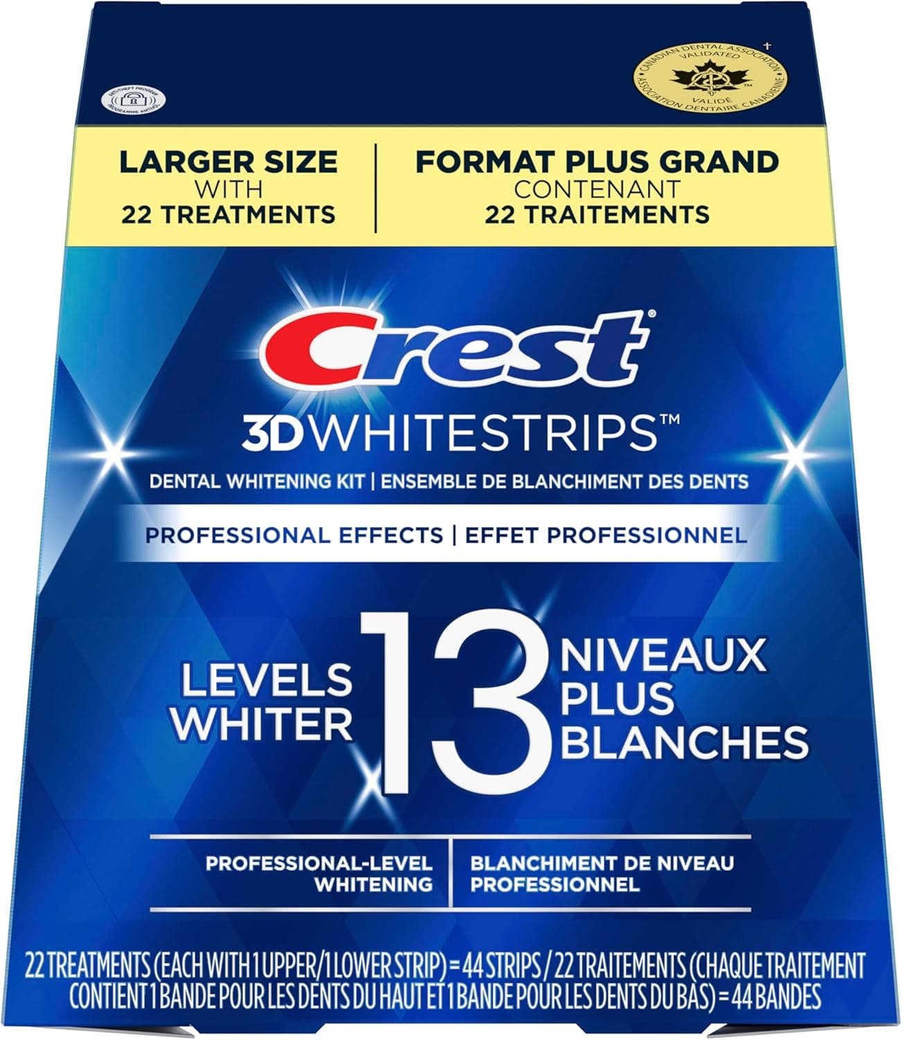 Crest 3D White Strips Kit de 44 bandes blanchissantes pour les dents