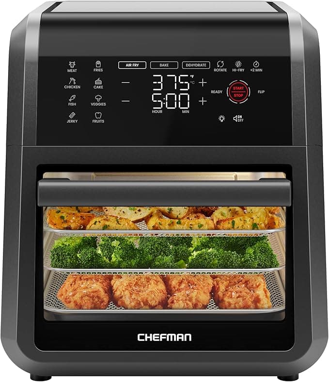 Friteuse Chefman 12 QT, 6-en-1, rotisserie + déshydrateur