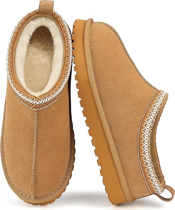 Mishansha Pantoufles en daim pour femme avec doublure en fourrure