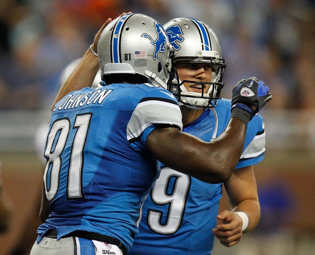 Calvin Johnson et Matthew Stafford en 2012
