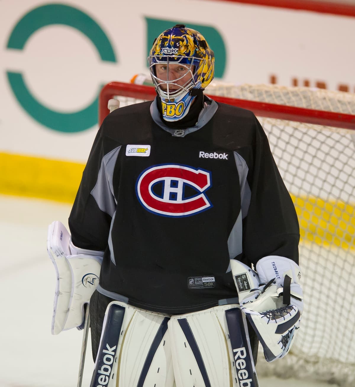 Jocelyn Thibault avait de nouveau enfilé l’uniforme du Canadien lors d’un entraînement en 2014.