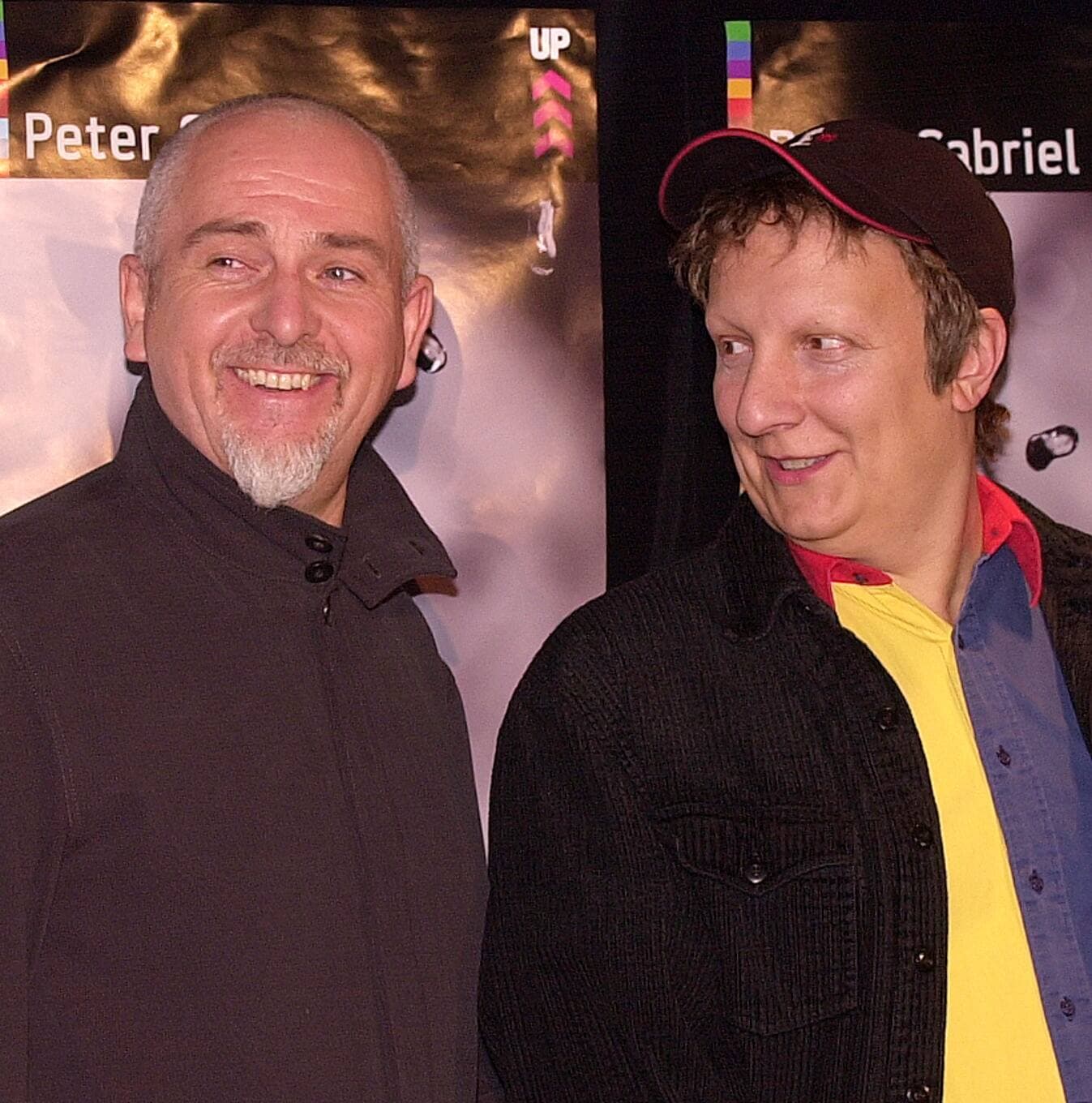 Peter Gabriel et Robert Lepage avant le lancement de la tournée Growing Up, à Québec, en 2002.