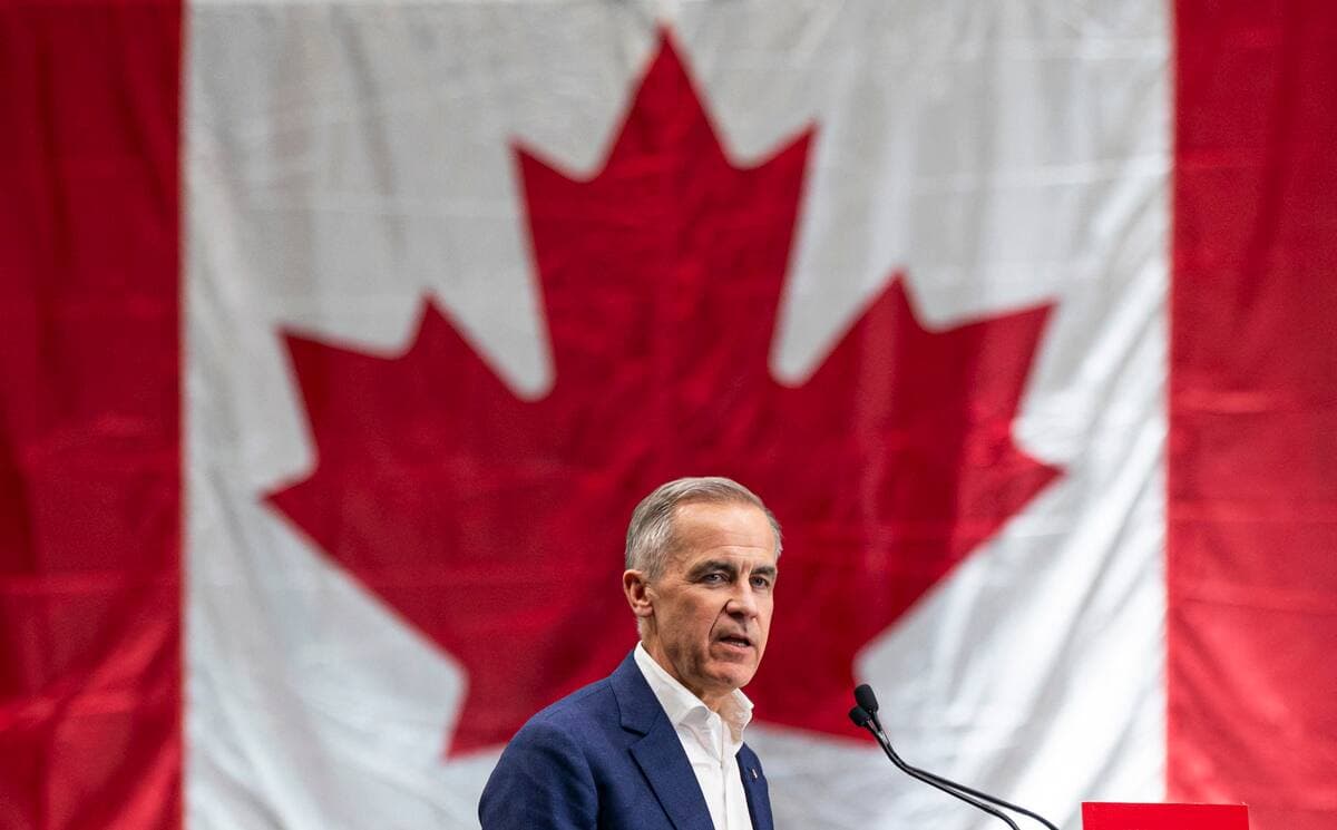 Mark Carney lors d'un rassemblement partisan le 23 avril, à Surrey, en Colombie-Britannique.