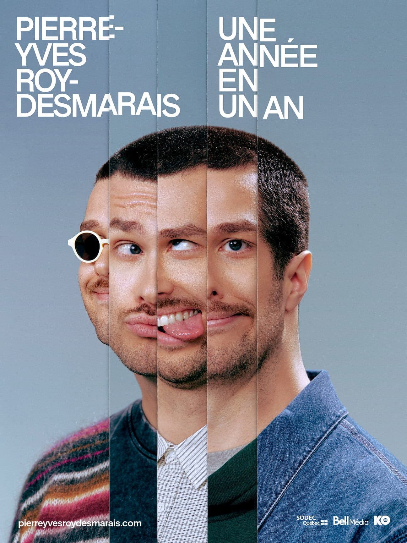 Affiche du nouveau spectacle de l'humoriste Pierre-Yves Roy-Desmarais, «Une année en un an».
