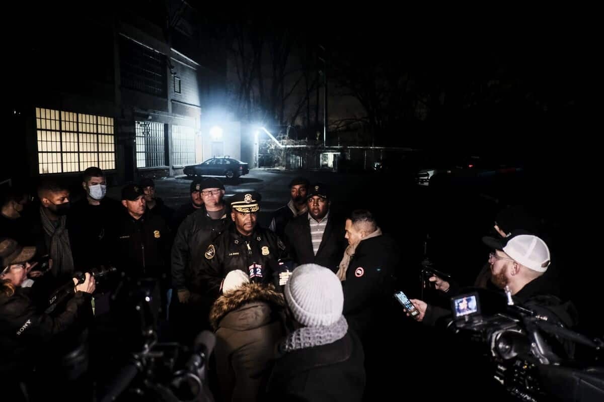 DETROIT, MI - DECEMBER 04: Detroit Chief of Police James White briefs members of the press outside the building where James and Jennifer Crumbley, the parents of suspected Oxford High School shooter Ethan Crumbley, were arrested on December 4, 2021 in Detroit, Michigan. James and Jennifer Crumbley were wanted by law enforcement after failing to appear for their arraignment following charges relating to the shooting committed by their son in Oxford, Michigan on Tuesday. Matthew Hatcher/Getty Images/AFP == FOR NEWSPAPERS, INTERNET, TELCOS & TELEVISION USE ONLY ==