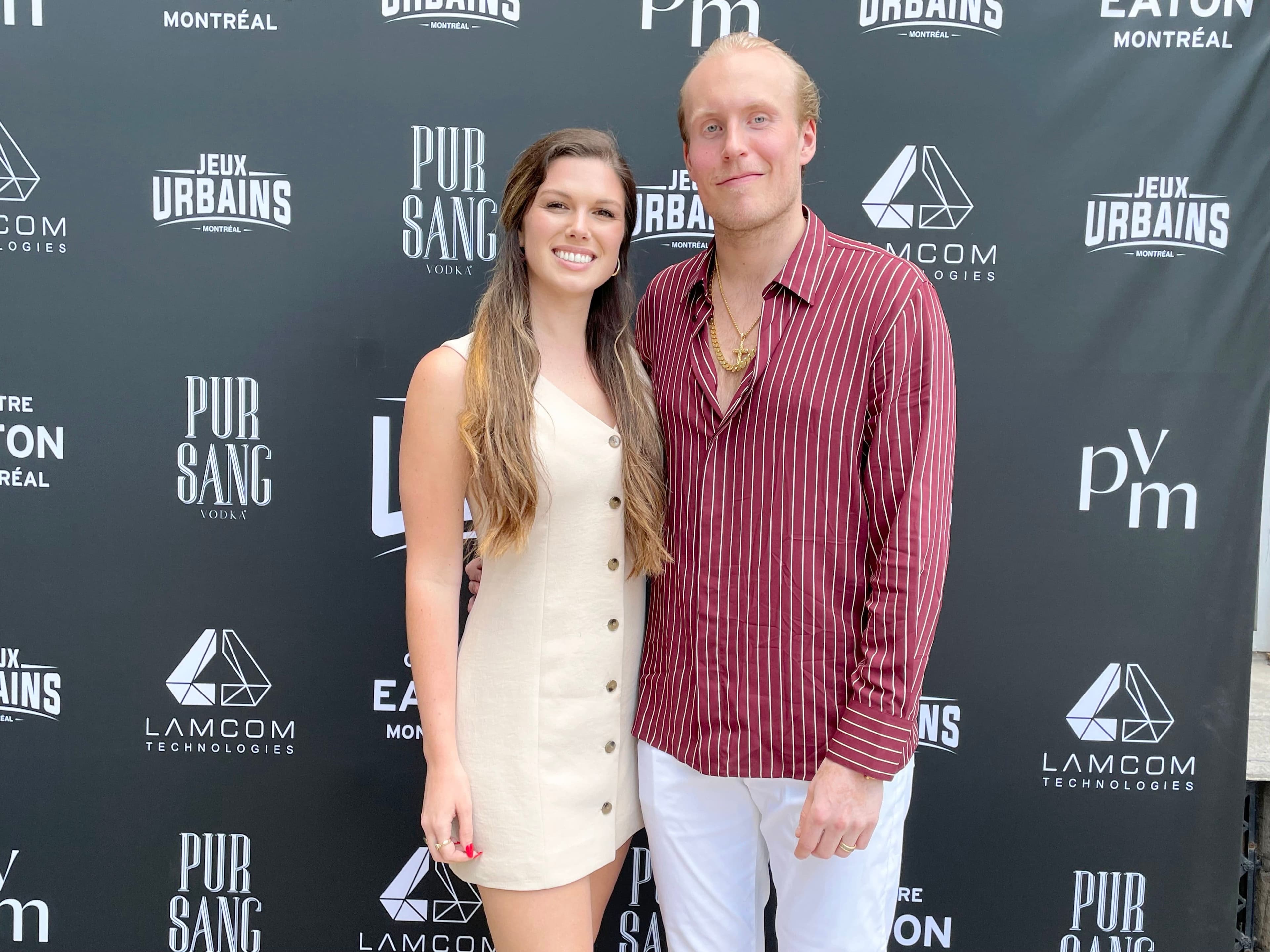 L’attaquant du Canadien Patrik Laine et sa fiancée, Jordan Leigh, lors du lancement des Jeux Urbains de Montréal, le jeudi 15 mai 2025, au Phillips Bar.