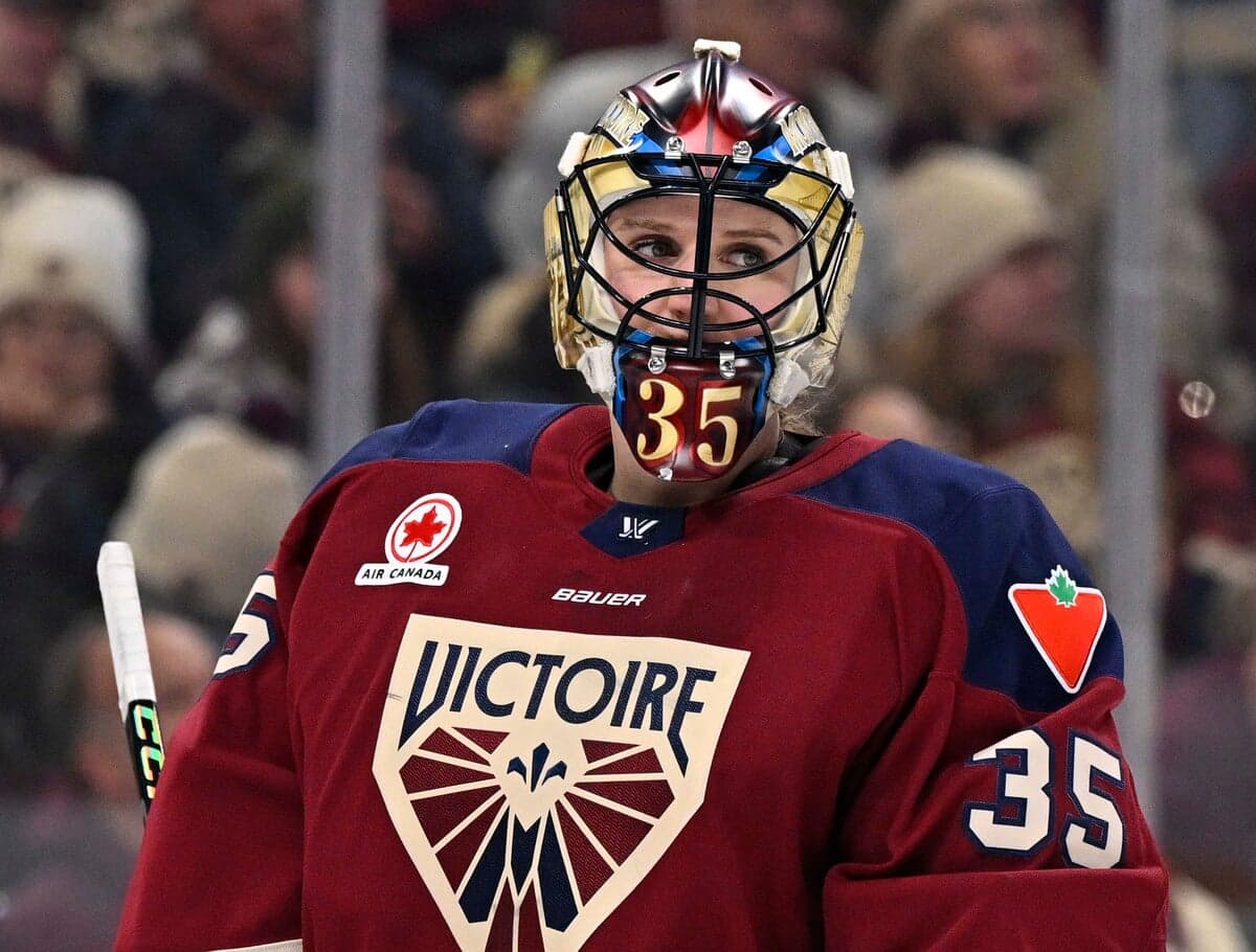 Ann-Renée Desbiens lors d'un match entre le Fleet de Boston et la Victoire de Montréal, le 1er mars, à la Place Bell de Laval.