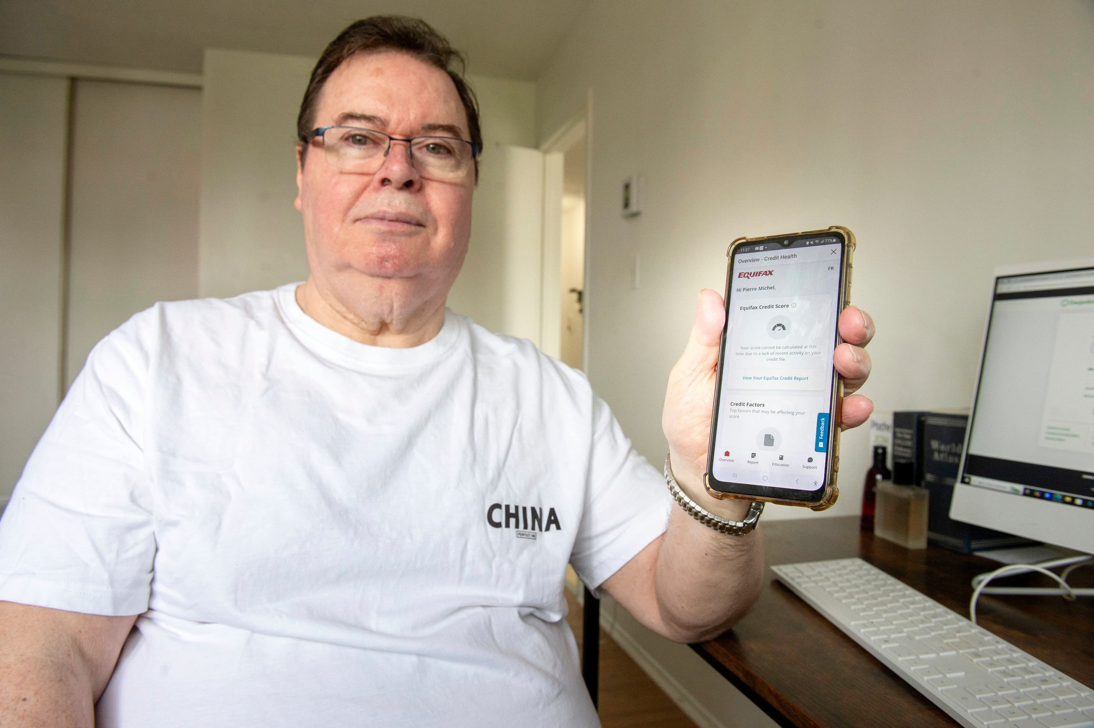 L'écran qui dit tout. Equifax refuse de calculer le score de crédit de Pierre-Michel Fortin malgré des décennies de paiements à jour.