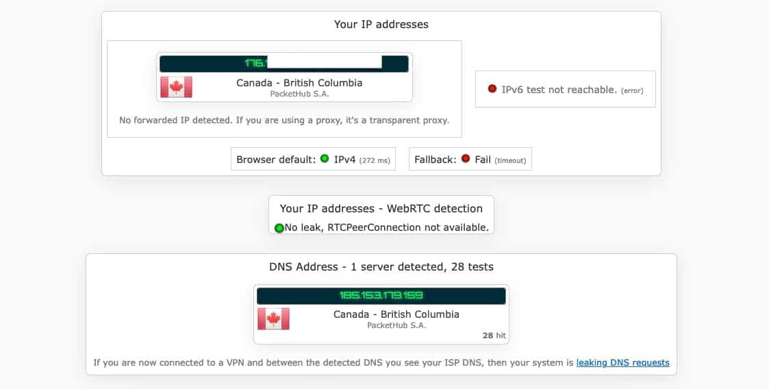 Une connexion sécurisée par réseau virtuel privé, connecté aux serveurs du service à Vancouver, même si mon emplacement réel à ce moment-ci est à Tokyo.