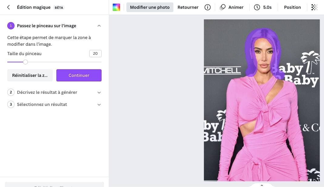 L'outil pinceau permet d'indiquer l'emplacement approximatif où on souhaite que Canva ajoute ou modifie un élément.