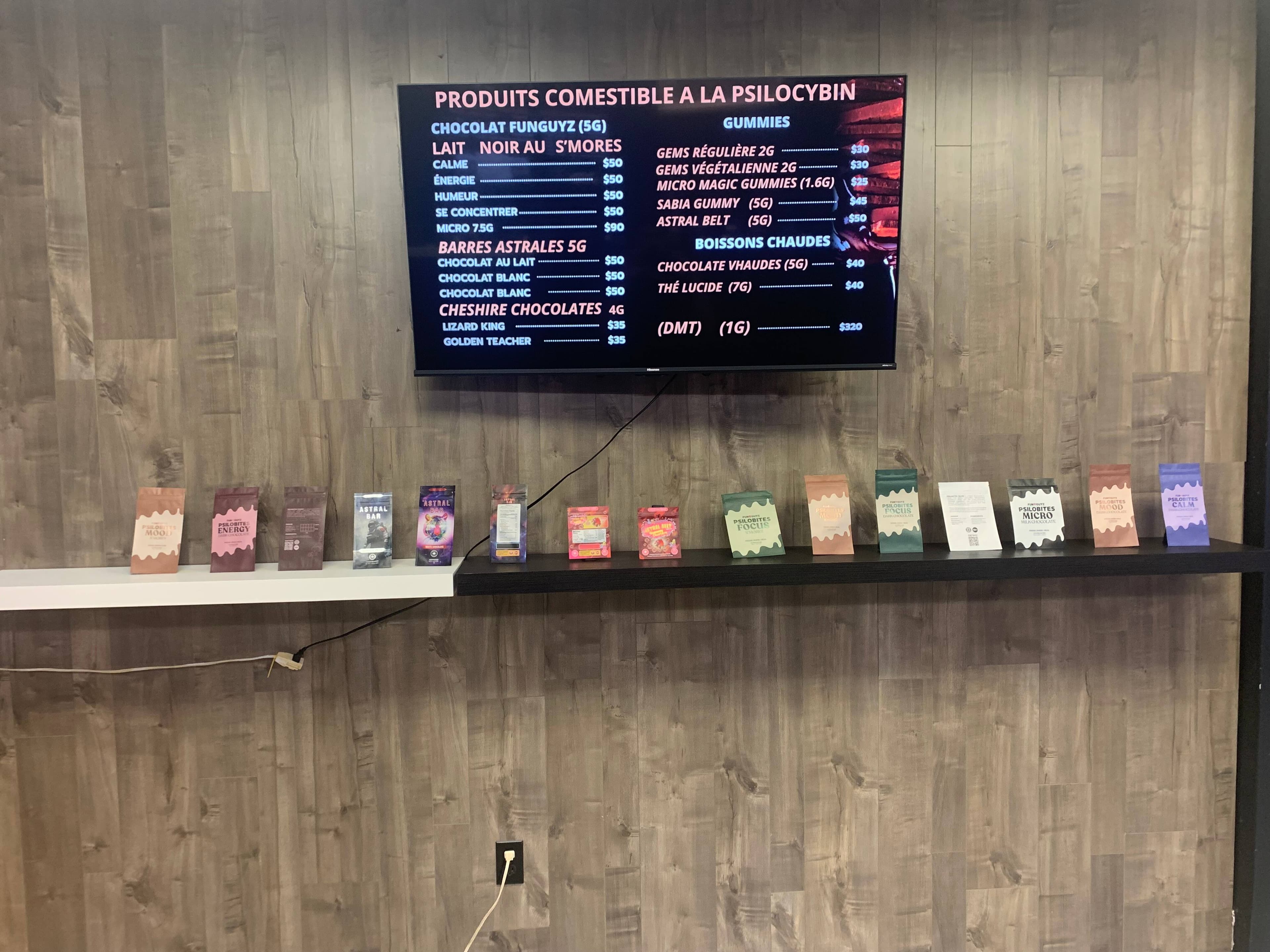 Des produits comestibles à la psilocybine vendus chez Funguyz.