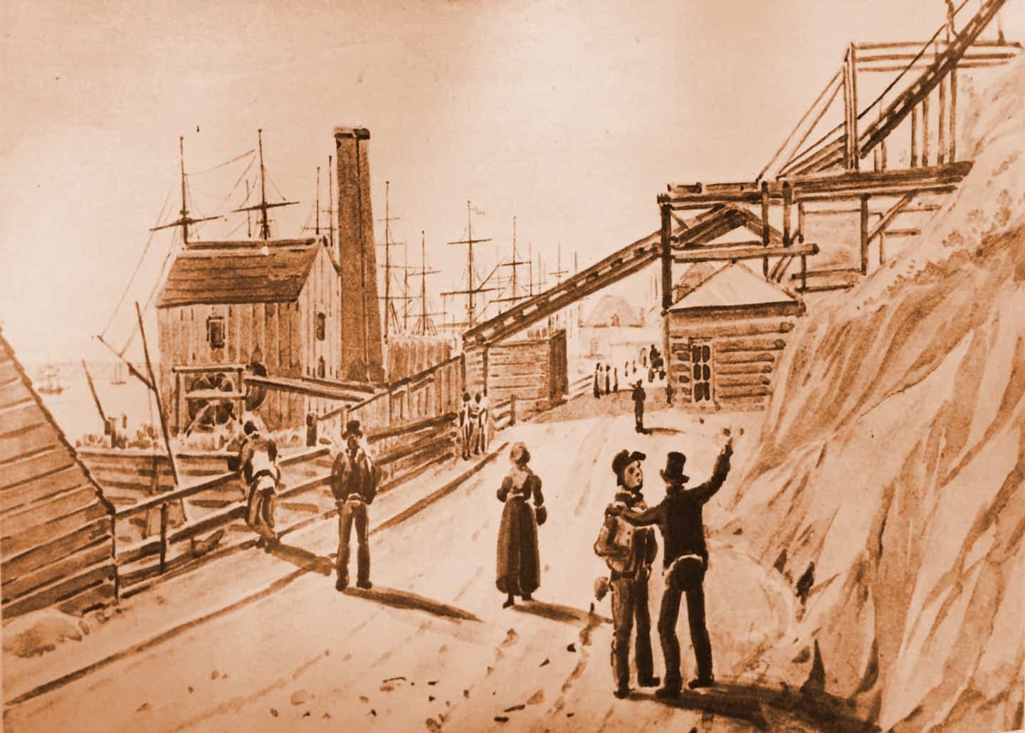 Le plan incliné de la citadelle de Québec, sépia.