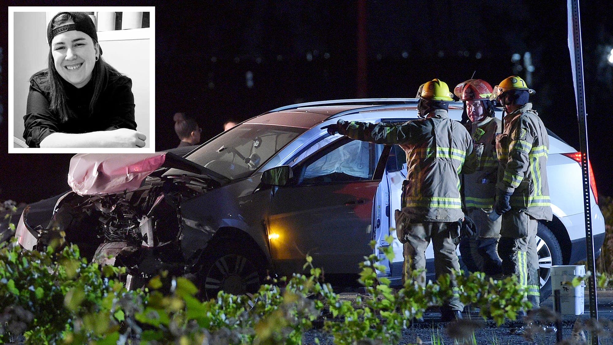 Marie-Jade Kuncer, 26 ans (en mortaise), a péri dans un violent face-à-face sur la route 335, en juillet 2022, alors qu’elle était passagère d’un véhicule conduit par sa conjointe.