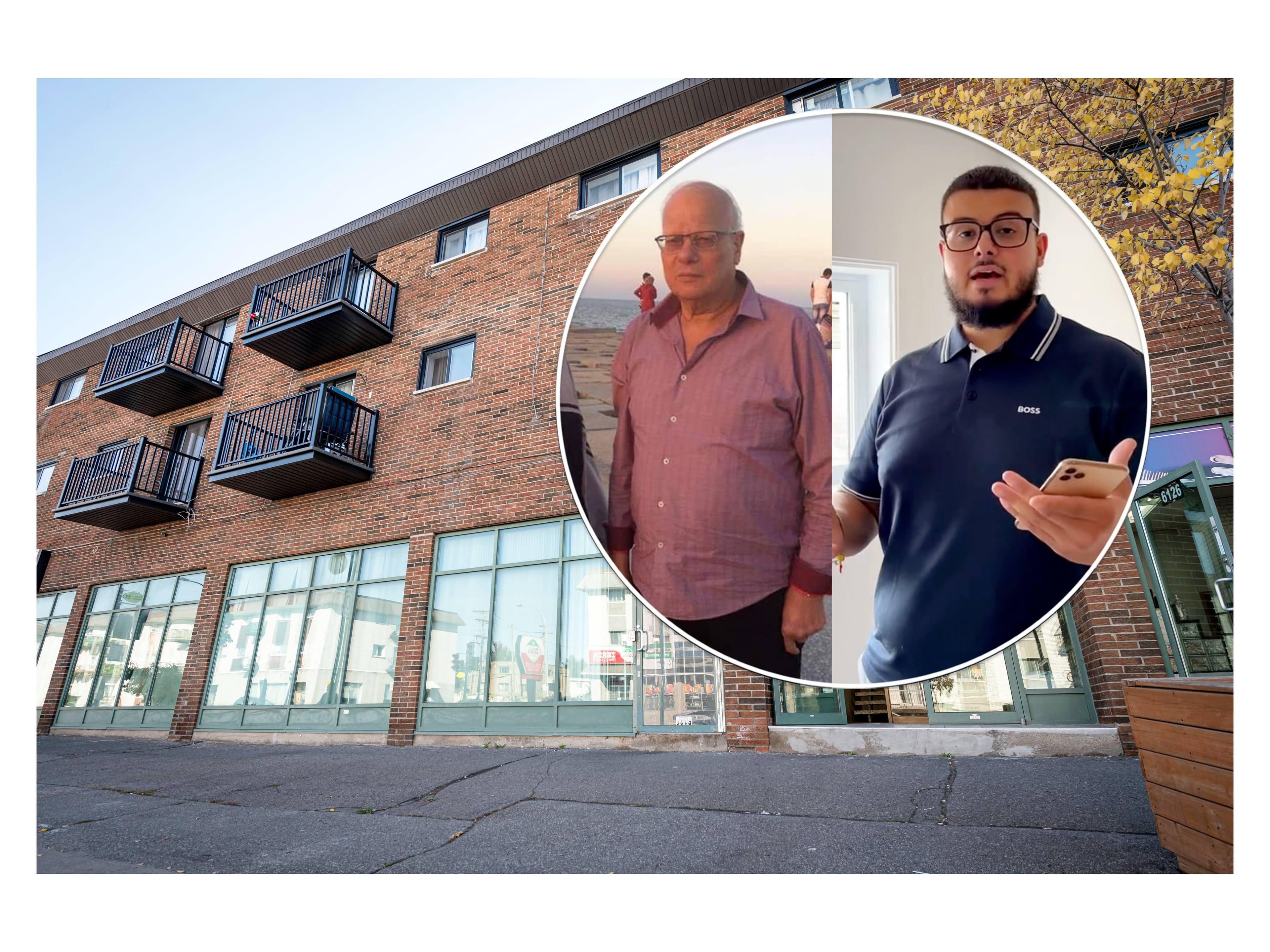 À gauche, le propriétaire, Mostafa Asfour, condamné à verser 30 000 $ à son ancien locataire. À droite, Amro Asfour, le fils et gestionnaire de l'immeuble au cœur de la reprise de logement de mauvaise foi dans le bâtiment en arrière-plan.