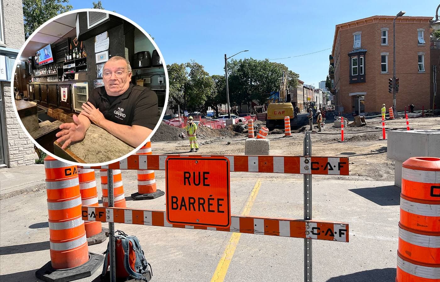 Les travaux sur la rue St-Vallier Ouest ont des impacts sur les commerçants, comme Gilbert Chouinard, le gérant du Pub chez Girard, qui a remarqué une baisse de revenus d'environ 50%.