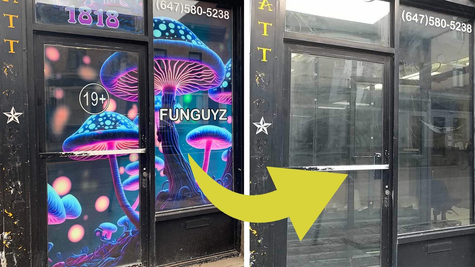 Le magasin de Funguyz avant et après l'intervention du SPVM