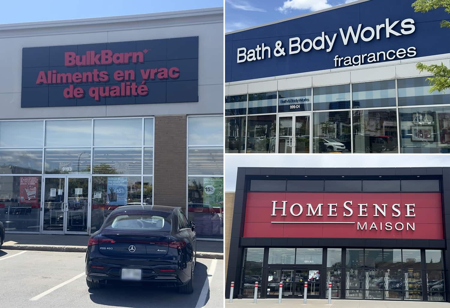 Ces trois bannières visibles au Marché Central à Montréal démontrent que ce n'est pas tous les commerçants qui se conforment à la nouvelle réglementation sur l'affichage au Québec.