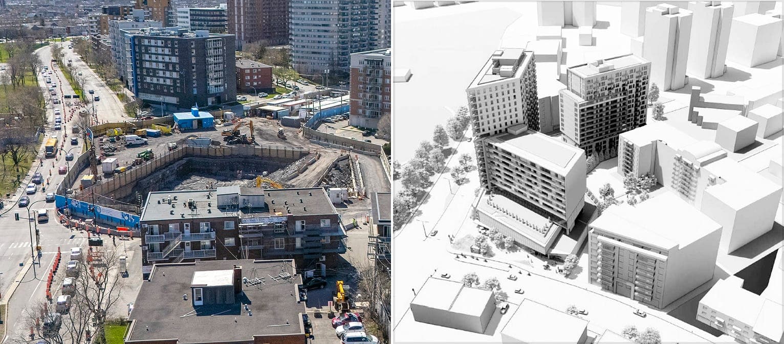 Trois tours de 11, 16 et 19 étages viendront s'ajouter au paysage au coin des rues Lacordaire et Jean-Talon, une fois le prolongement de la ligne bleue complété.