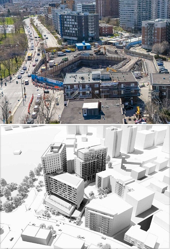 Trois tours de 11, 16 et 19 étages viendront s'ajouter au paysage au coin des rues Lacordaire et Jean-Talon, une fois le prolongement de la ligne bleue complété.