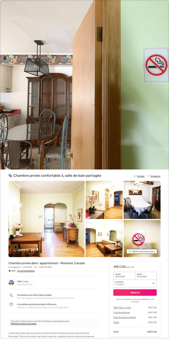 Début juin, Lucy louait douze chambres sur Airbnb dans cette « résidence principale » du sud-ouest de Montréal qui ressemble en tous points à une auberge de jeunesse et qui appartient à une agente immobilière de Westmount.