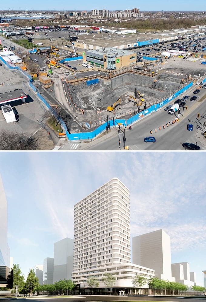 Groupe Mach entend construire 5 tours de 17, 20, 20, 22 et 25 étages sur un terrain commercial situé à l'angle de Langelier et Jeann-Talon, où verra le jour une station de métro.