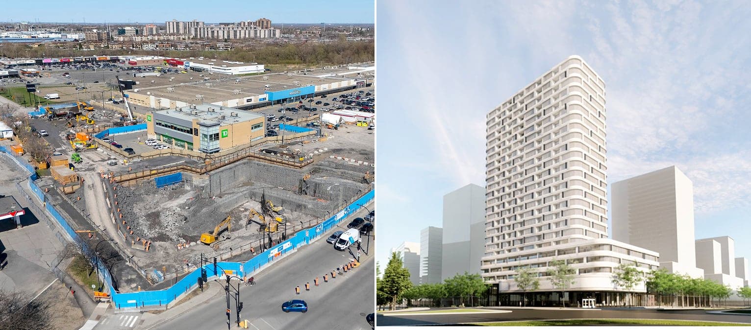 Groupe Mach entend construire 5 tours de 17, 20, 20, 22 et 25 étages sur un terrain commercial situé à l'angle de Langelier et Jeann-Talon, où verra le jour une station de métro.