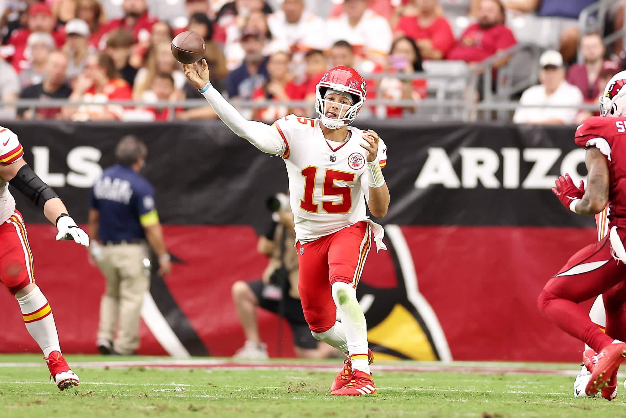 Le quart-arrière Patrick Mahomes lors du match des Chiefs contre les Cardinals, dimanche.