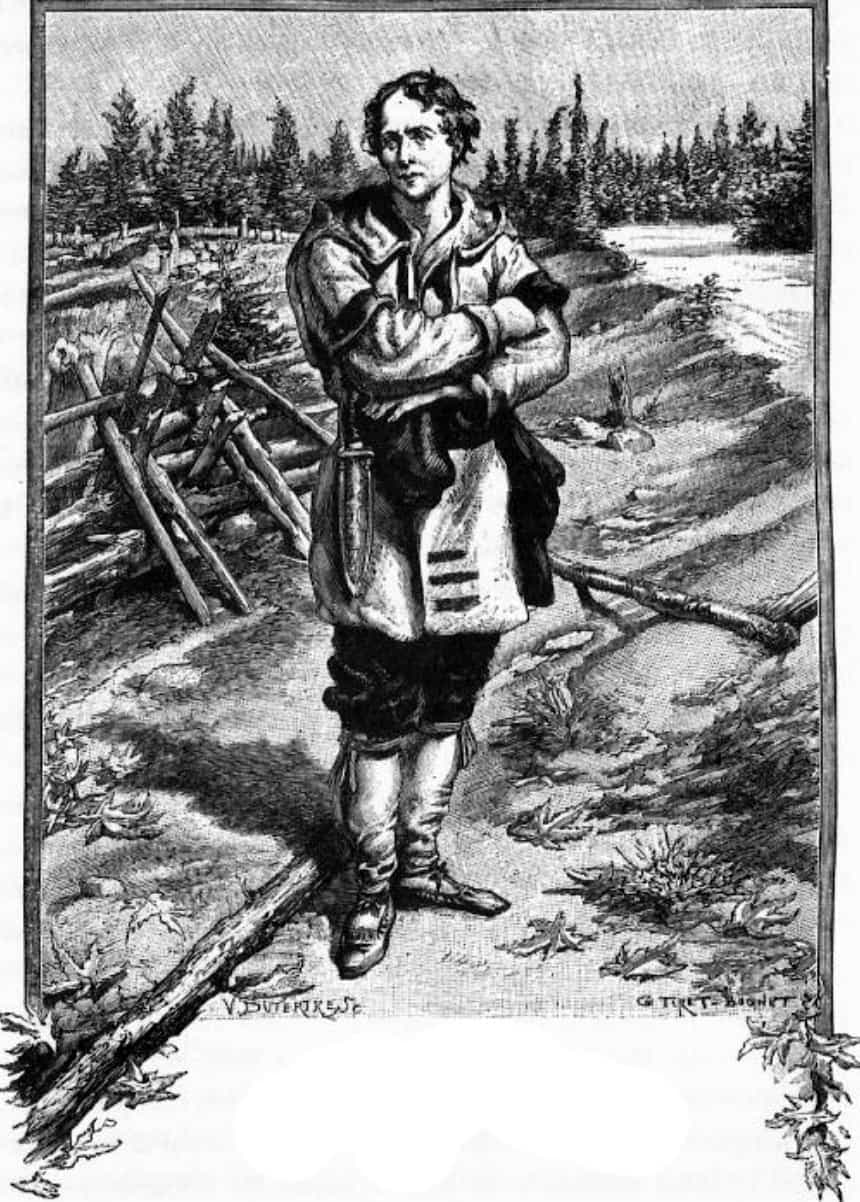 Jean Sans-Nom, le héros du roman de Jules Verne, apparaît dans la première édition du livre en 1889. Dessin de Georges Tiret-Bognet.