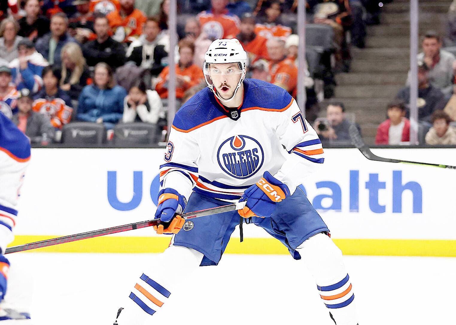 Vincent Desharnais à ses débuts dans la LNH contre les Ducks d’Anaheim, le 11 janvier.