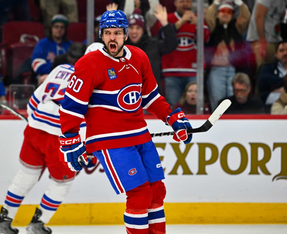 Alex Belzile, dans l'uniforme du Canadien de Montréal, le 9 mars 2023, au Centre Bell.