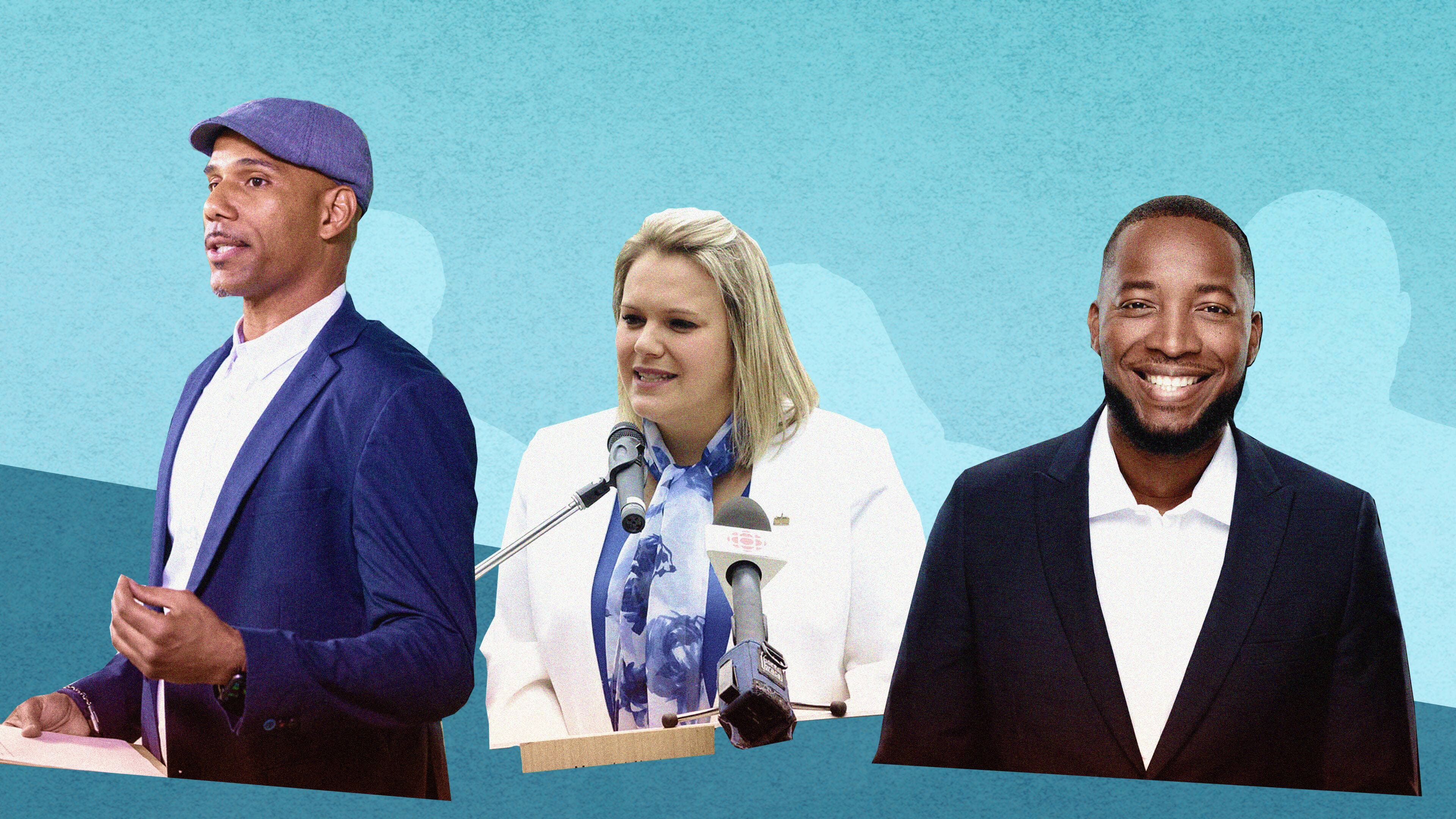 Les candidats à la mairie de Montréal-Nord Will Prosper (Projet Montréal), Christine Black (Ensemble Montréal) et Carl-Henry Jean-François (Mouvement Montréal)