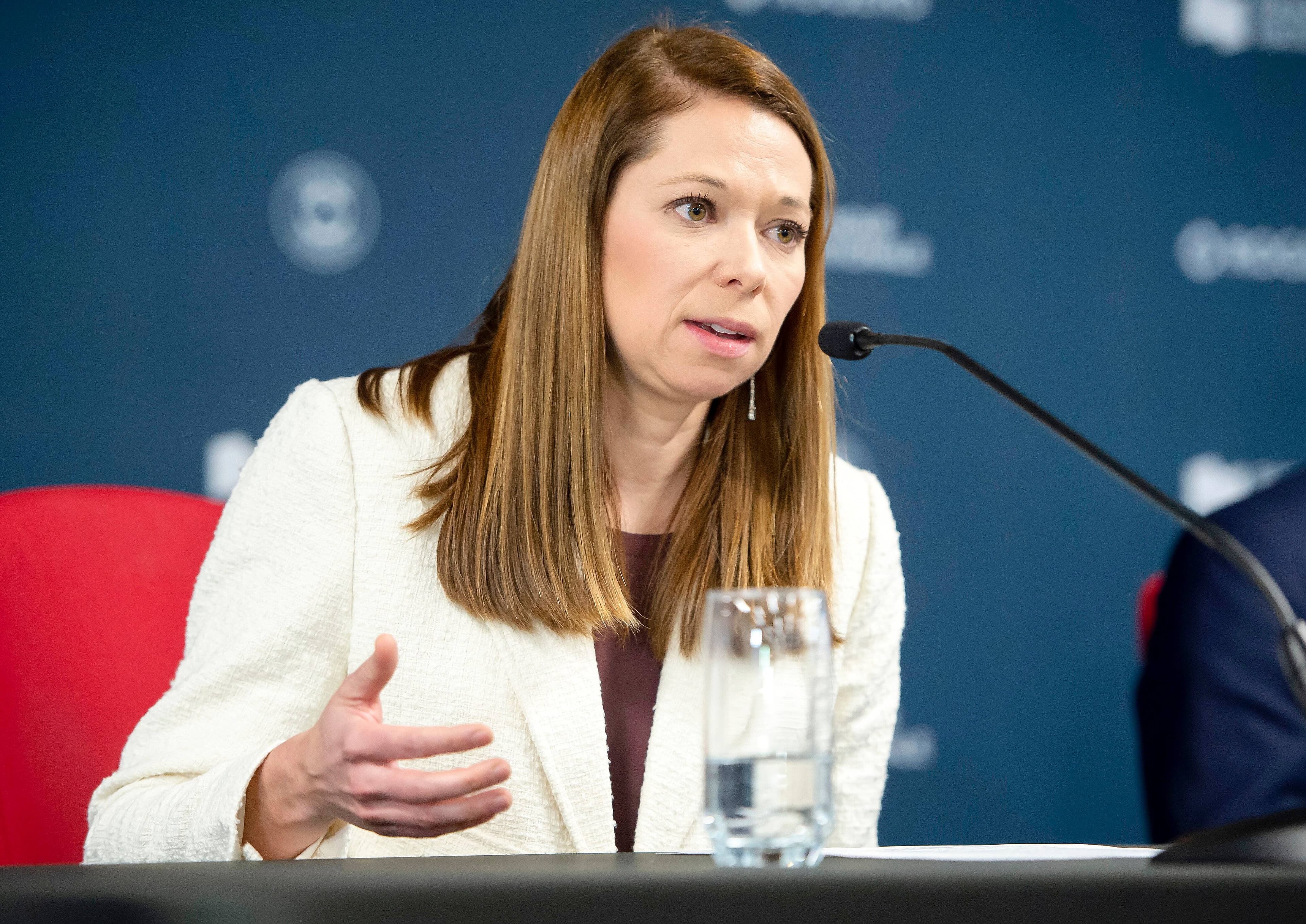 Valérie Tétreault, la directrice de l’Omnium Banque Nationale de Montréal, lors du bilan de fin de saison de Tennis Canada.