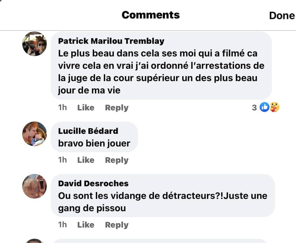 Patrick Tremblay, qui a tourné la vidéo durant le procès de Stéphane Dumais, s'est vanté sur Facebook d'avoir demandé l'arrestation de la juge de la Cour supérieure.