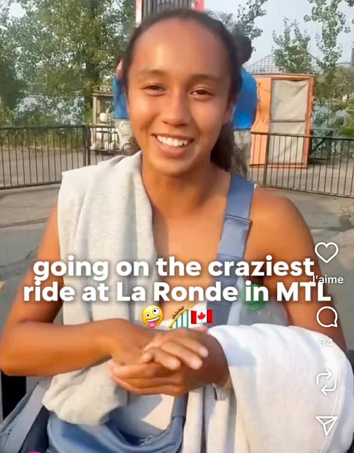 Leylah Fernandez est allée à La Ronde au début du mois d'août, après son élimination à l'Omnium Banque Nationale de Montréal. La joueuse de tennis québécoise est notamment embarquée dans le slingshot.