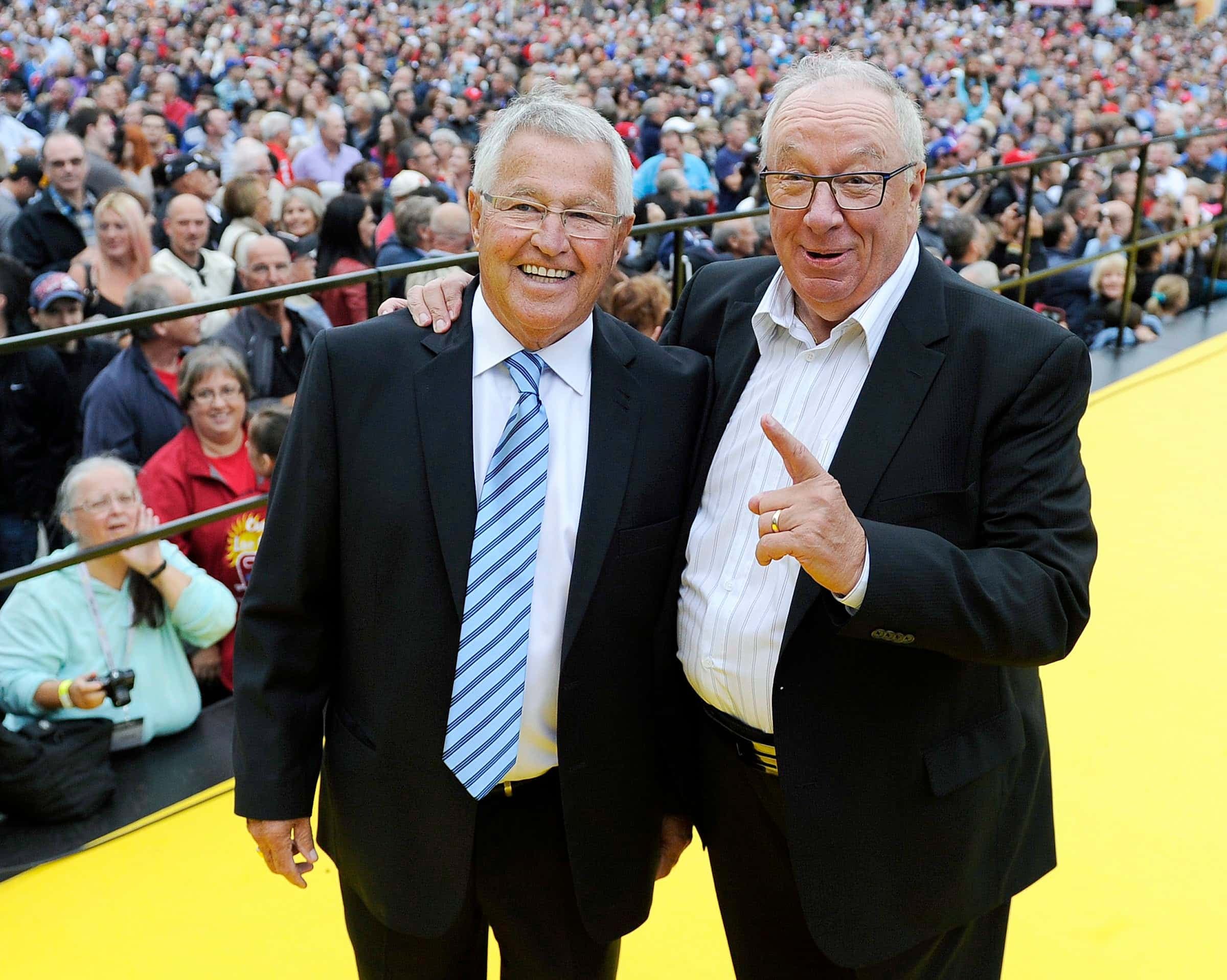 Michel Bergeron en compagnie de l’ancien entraîneur du Canadien Jacques Demers, en 2015.