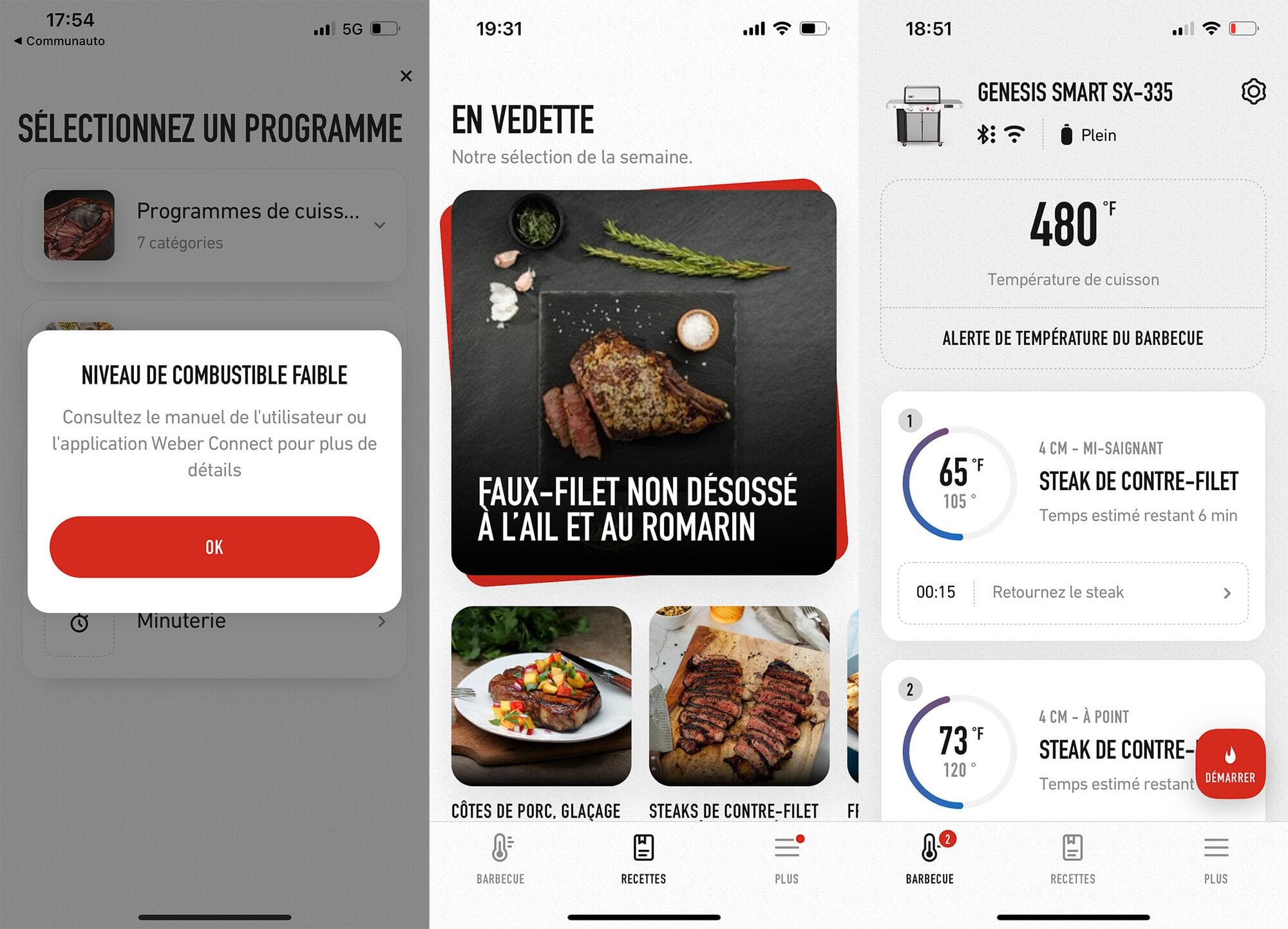 L’application Weber Connect offre notamment une trentaine de recettes de steak.