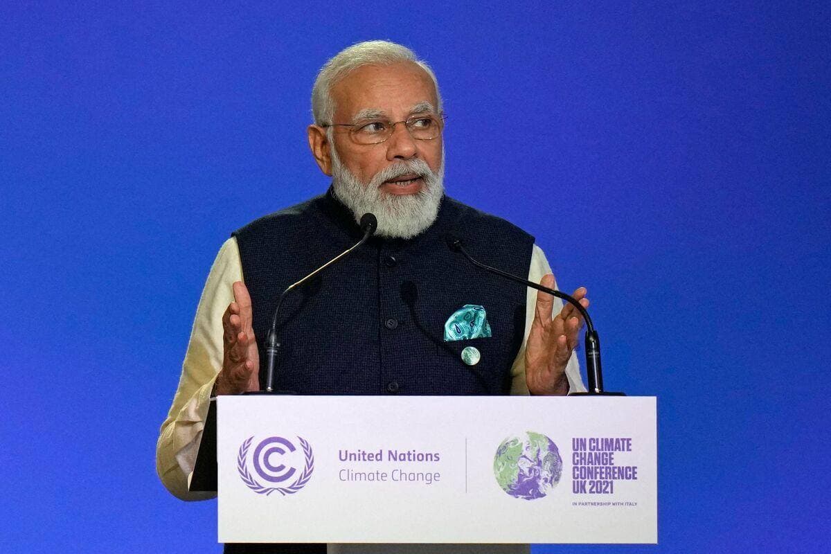 Le premier ministre indien Narendra Modi lors de son allocution à la COP26.