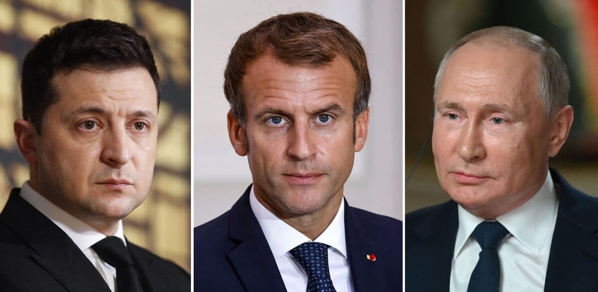 Les président Zelensky, Macron et Poutine